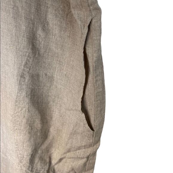 Flax 100% Linen Tan Sleeveless Button-Front Lagenlook Peasant Midi Dress - Picture 5 of 7